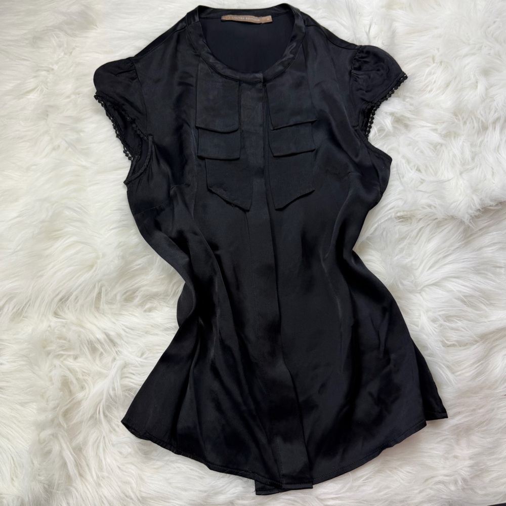 Chic Black Satin Women's Blouse